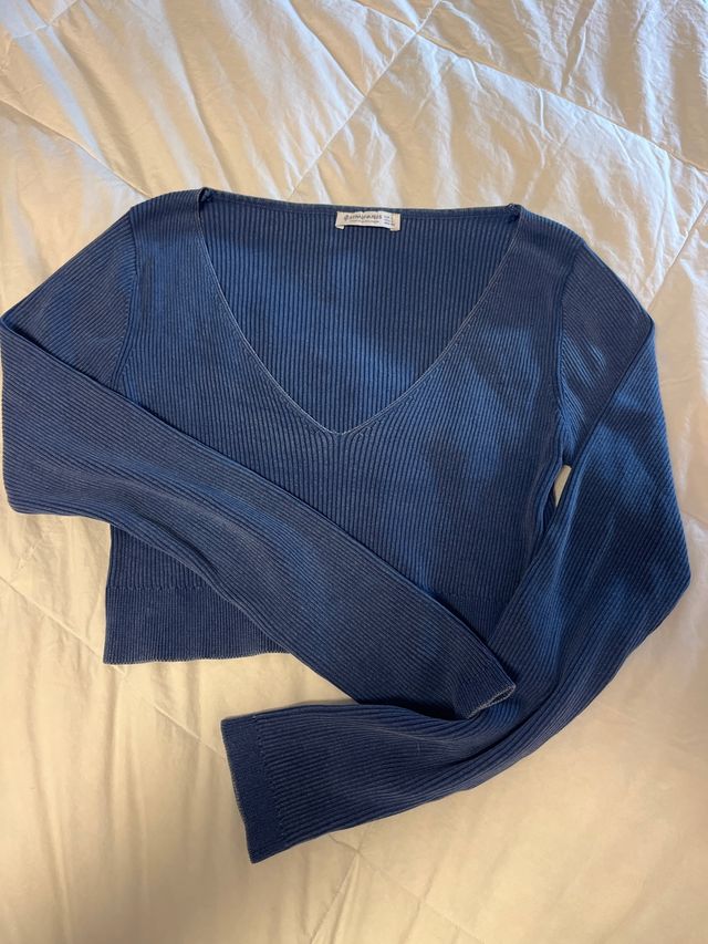 Jersey Stradivarius Azul Escote V Talla L