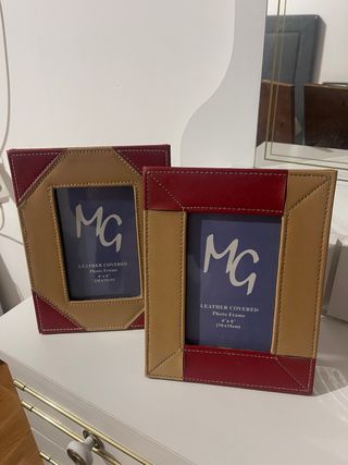 Conjunto 2 Molduras Couro Bege e roxo