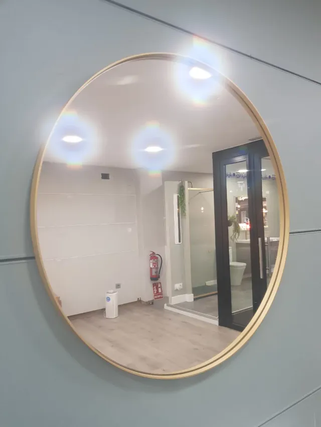 Espejo Redondo Marco Metal Dorado