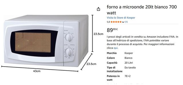 Forno a microonde Kooper 20L