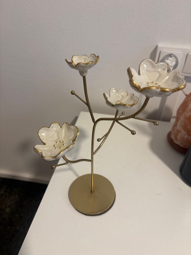 Joyero árbol flores blanco y dorado
