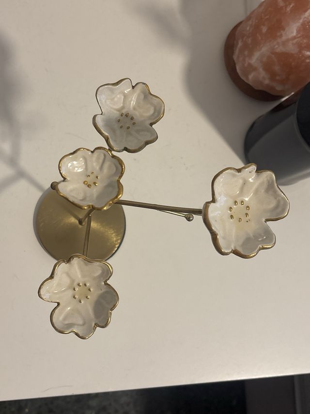 Joyero árbol flores blanco y dorado