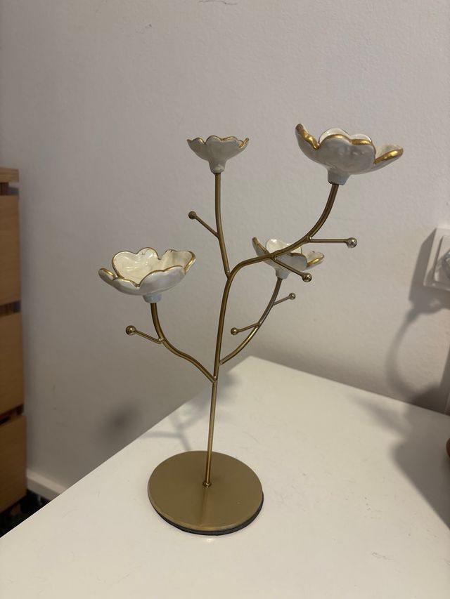 Joyero árbol flores blanco y dorado