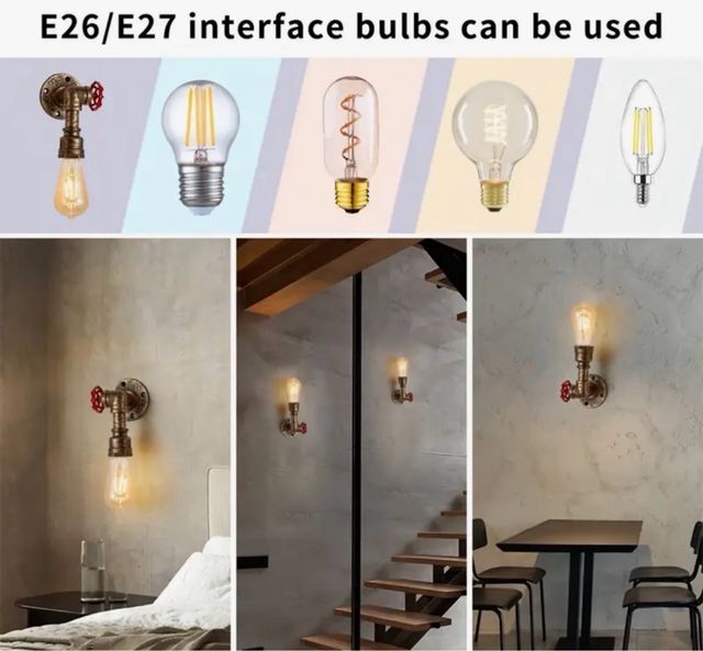 2 Apliques de bombilla metal estilo industrial