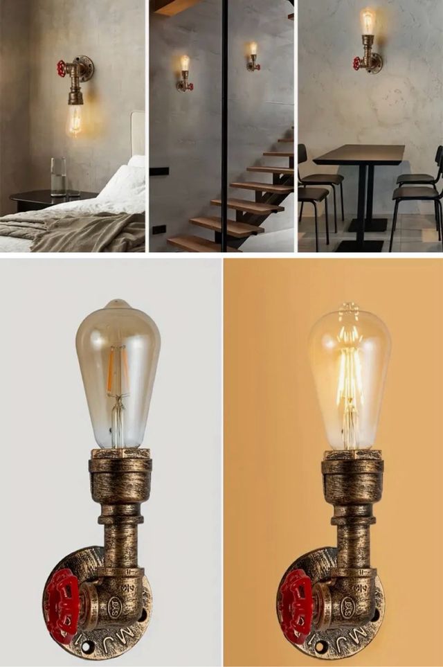 2 Apliques de bombilla metal estilo industrial