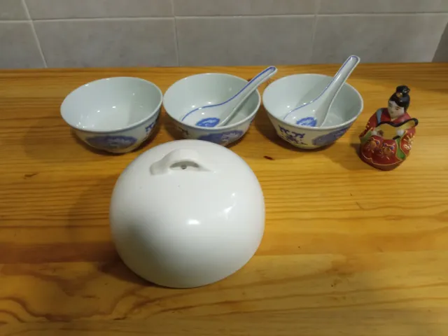 Lote cuencos chinos y quesera + figura