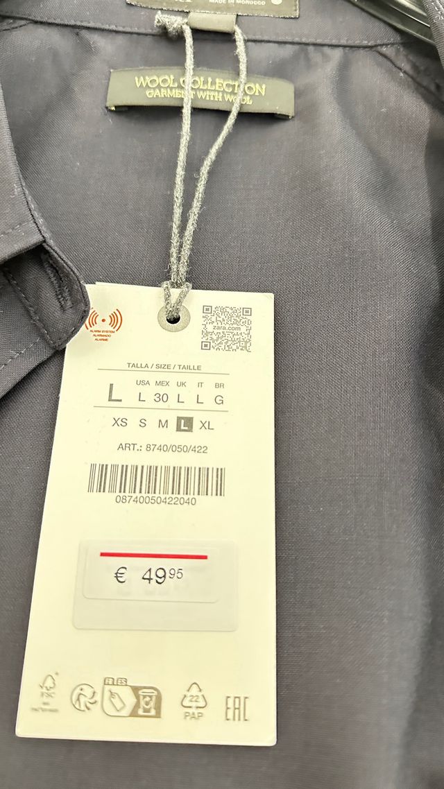 Camisa ZARA Lana Negra Talla L