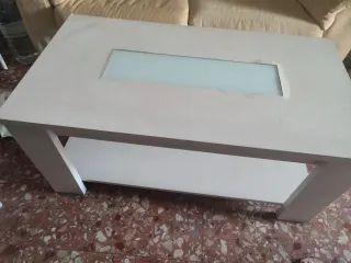 Mesa centro elevable blanca cristal