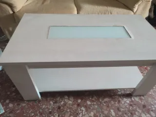 Mesa centro elevable blanca cristal