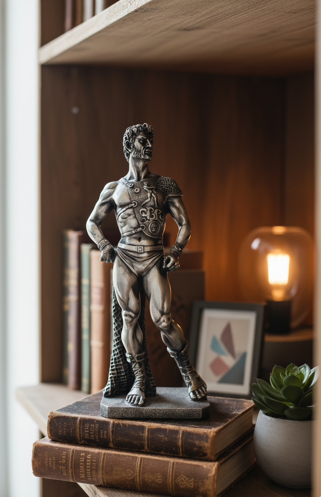 Escultura em Pedra Metálica Gladiator Roma