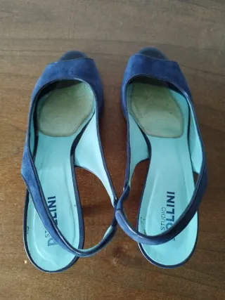Sandali Pollini Pelle Tacco Slingback Blu