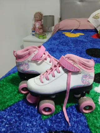 Patines 4 ruedas niña rosa y blanco