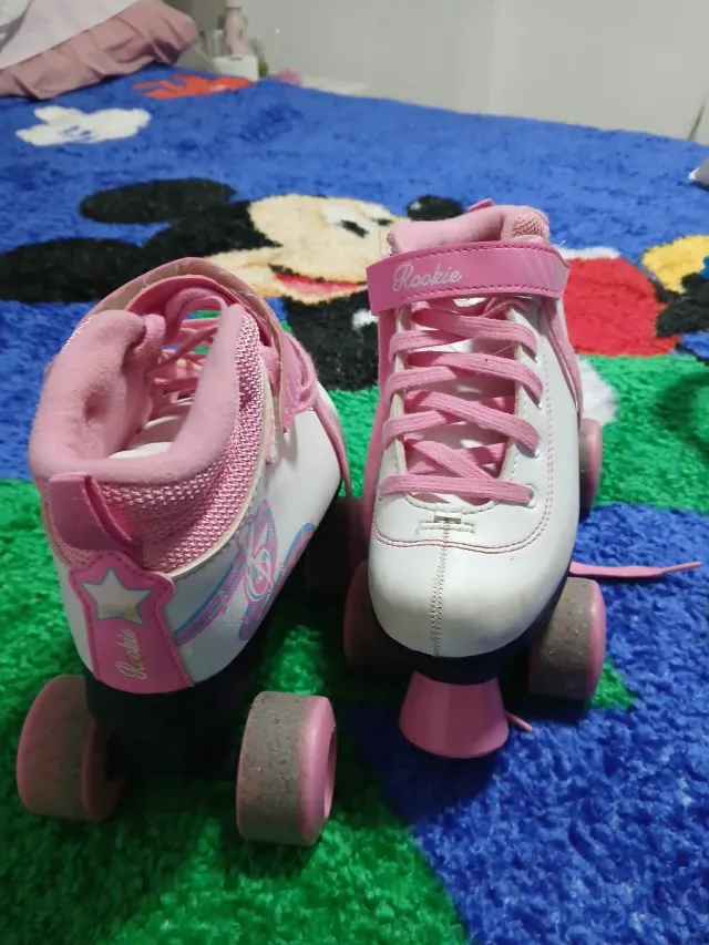 Patines 4 ruedas niña rosa y blanco
