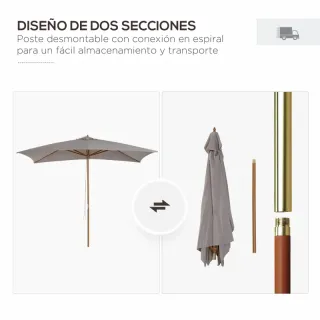 Sombrilla de madera y tela gris