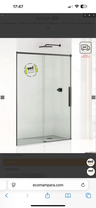 Mampara Ducha Kayak Eko 350  Negro Mate