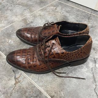 Zapatos de cordones piel marrón cocodrilo