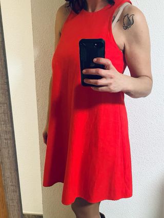 Vestido Zara Tirantes Rojo Volante Talla S