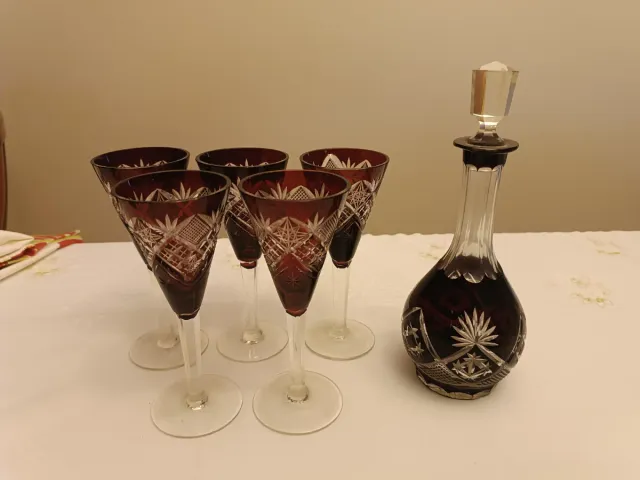 Licorera y 5 copas cristal Bohemia