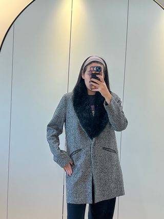 Abrigo pata de gallo con pelo extraíble