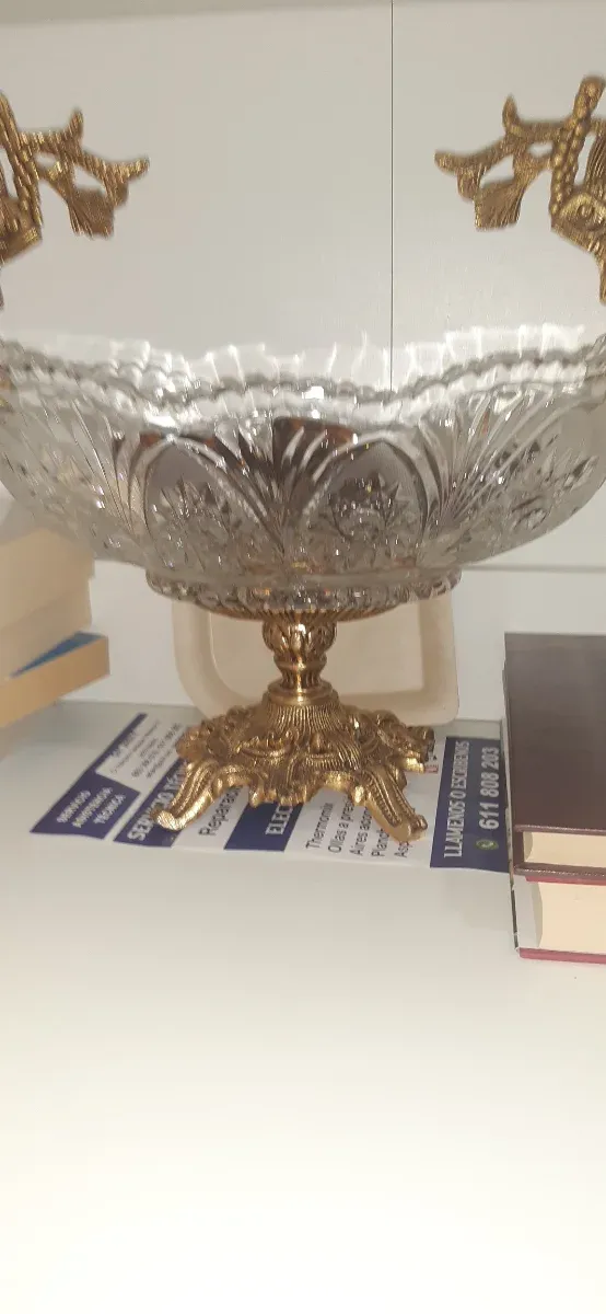Centro de mesa cristal y bronce 33x20
