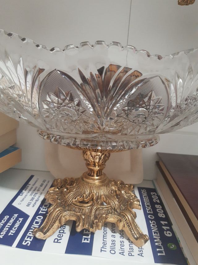 Centro de mesa cristal y bronce 33x20