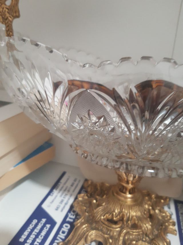 Centro de mesa cristal y bronce 33x20