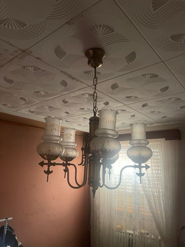 Lámpara araña techo dorada cristal