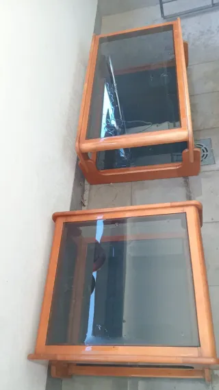 Juego 2 mesas centro madera y cristal