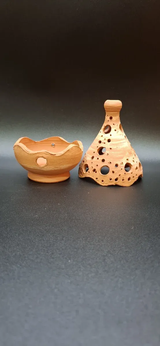 Quemador incienso terracota y portavelas
