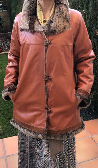 Chaquetón piel mujer T.42 color camel oscuro