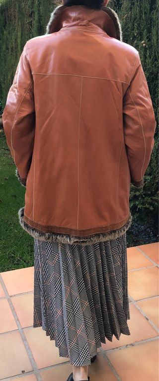 Chaquetón piel mujer T.42 color camel oscuro