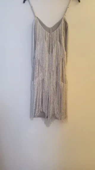 Vestido plateado con flecos