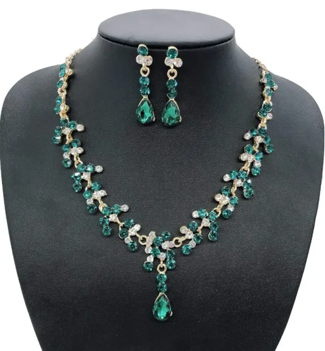 Conjunto Collar y Pendientes Bisutería Verde