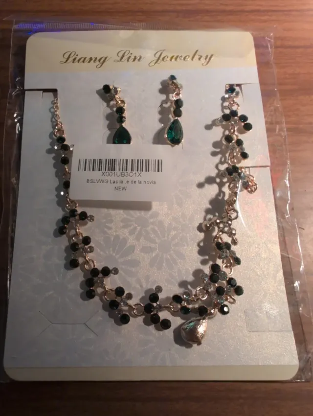 Conjunto Collar y Pendientes Bisutería Verde