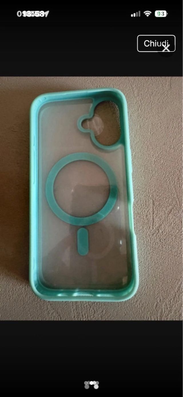 Cover IPhone 16 trasparente con bordo turchese