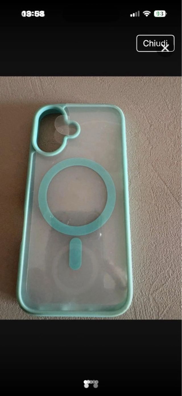 Cover IPhone 16 trasparente con bordo turchese