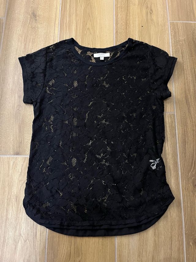 Zara T-shirt nera con pizzo nero donna