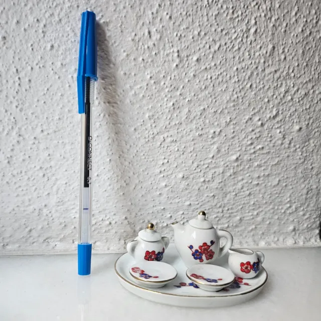 Juego de té miniatura porcelana flores