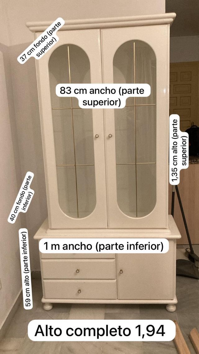 Vitrina de cristal con cajones y puerta