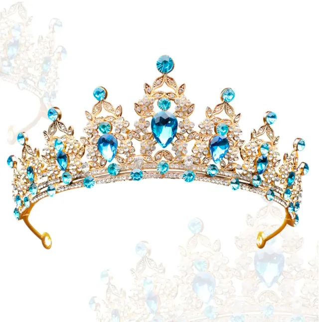 Tiara Bisutería Azul y Dorada