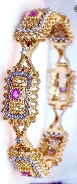 Pulsera Oro 18k Diamantes y Rubíes 33.95g