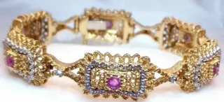 Pulsera Oro 18k Diamantes y Rubíes 33.95g