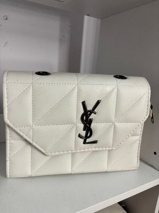 Bolso blanco acolchado con logo YSL