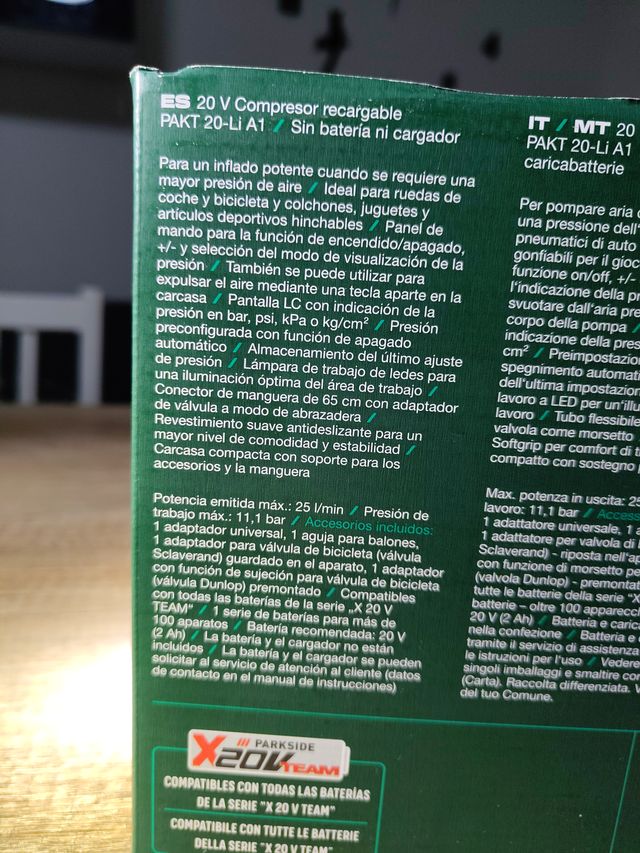 Compressore Parkside 20V ricaricabile