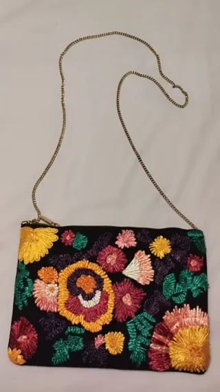 Bolso Sfera flores bordadas negro multicolor