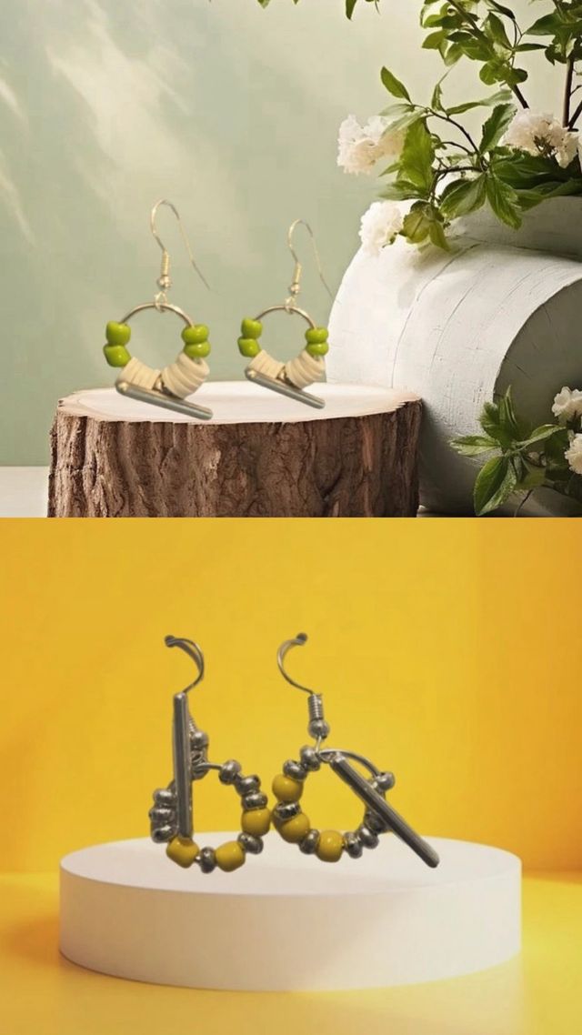 Pac de 2 Pendientes artesanales verdes y amarillos