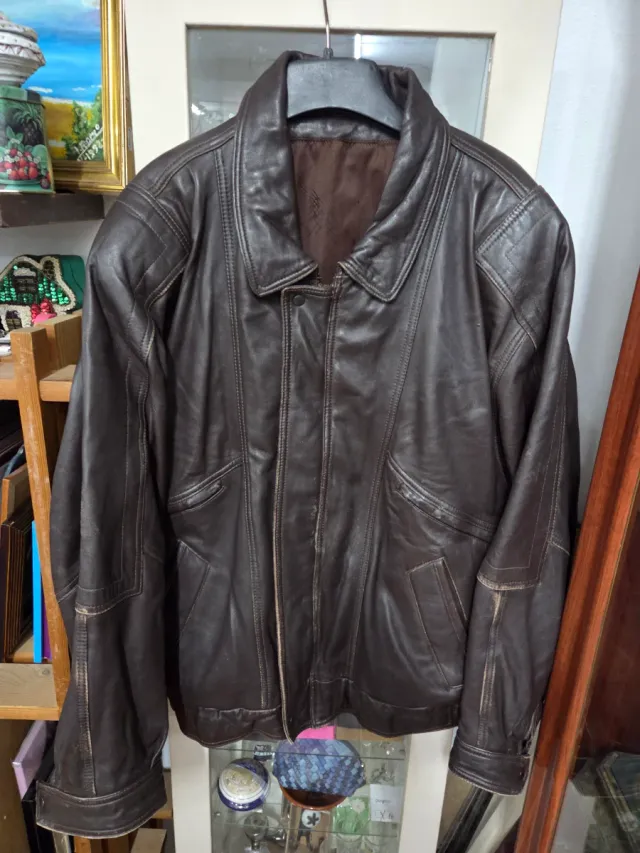 Chaqueta Cuero Hombre Vintage Marrón
