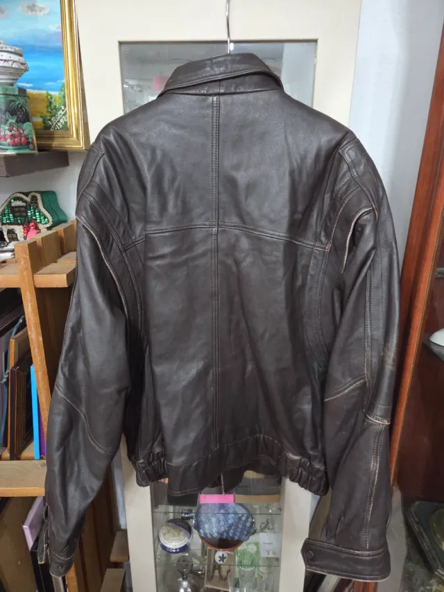Chaqueta Cuero Hombre Vintage Marrón