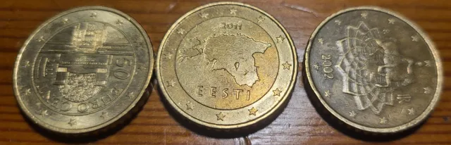 3 Monedas 50 Céntimos Euro
