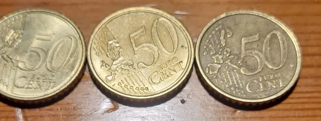3 Monedas 50 Céntimos Euro